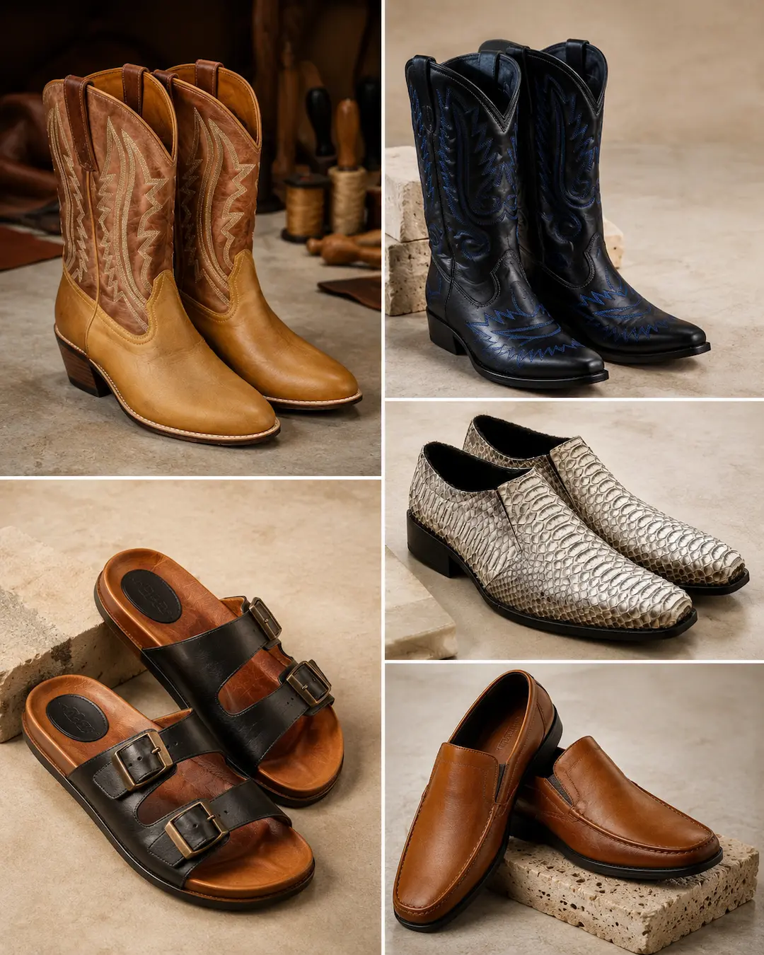Handmade men's leather footwear alongside tailored pieces