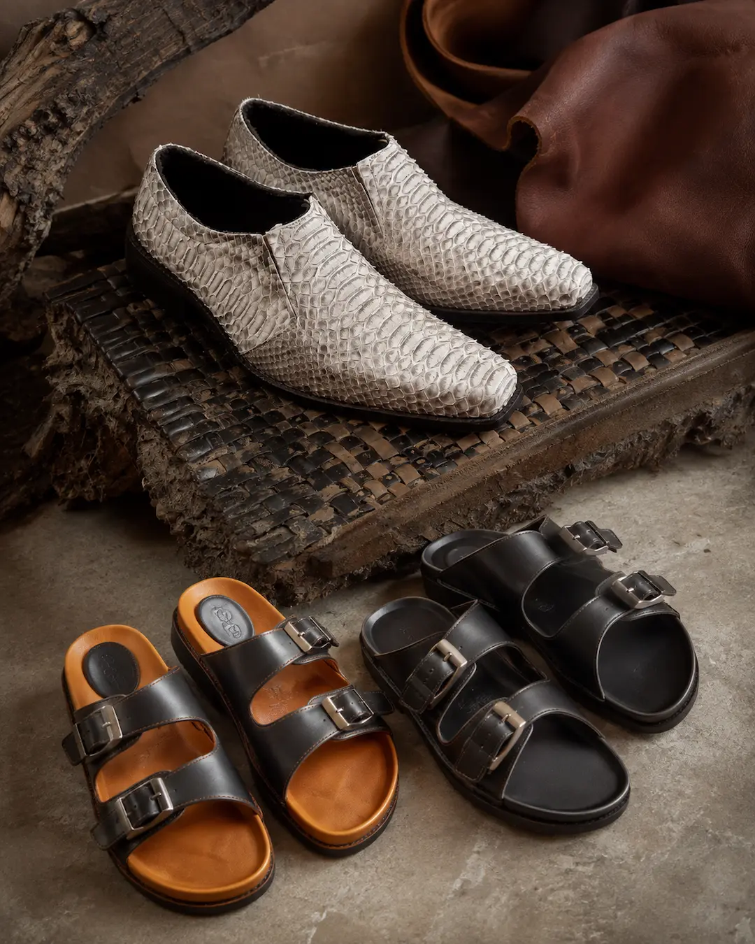 Men's handmade loafers and leather sandals