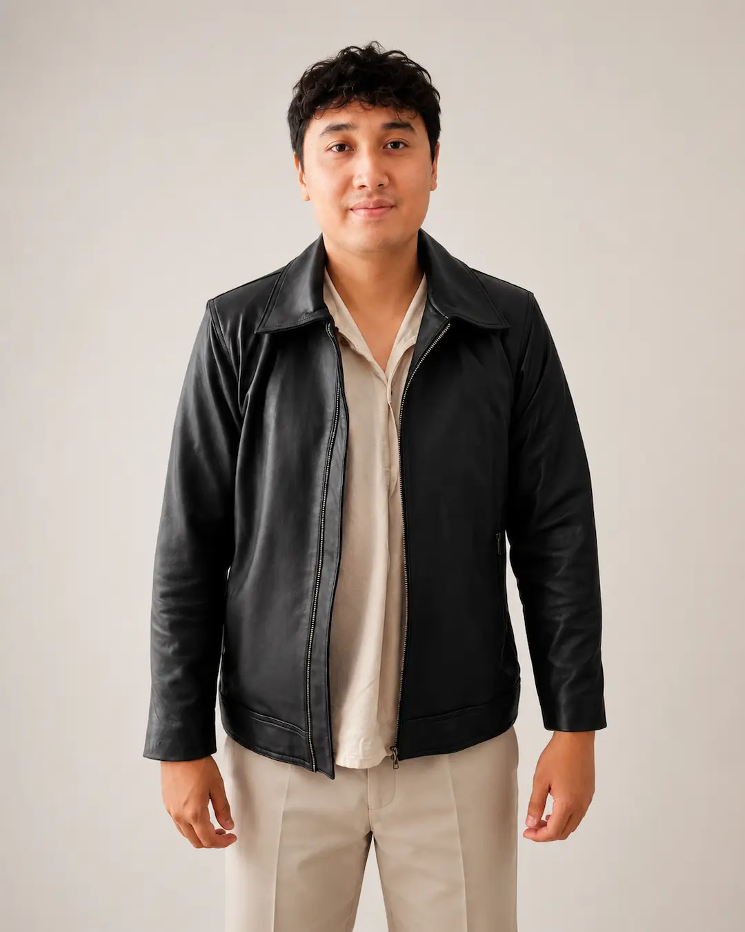 Jaket kulit hitam handmade dari Bali