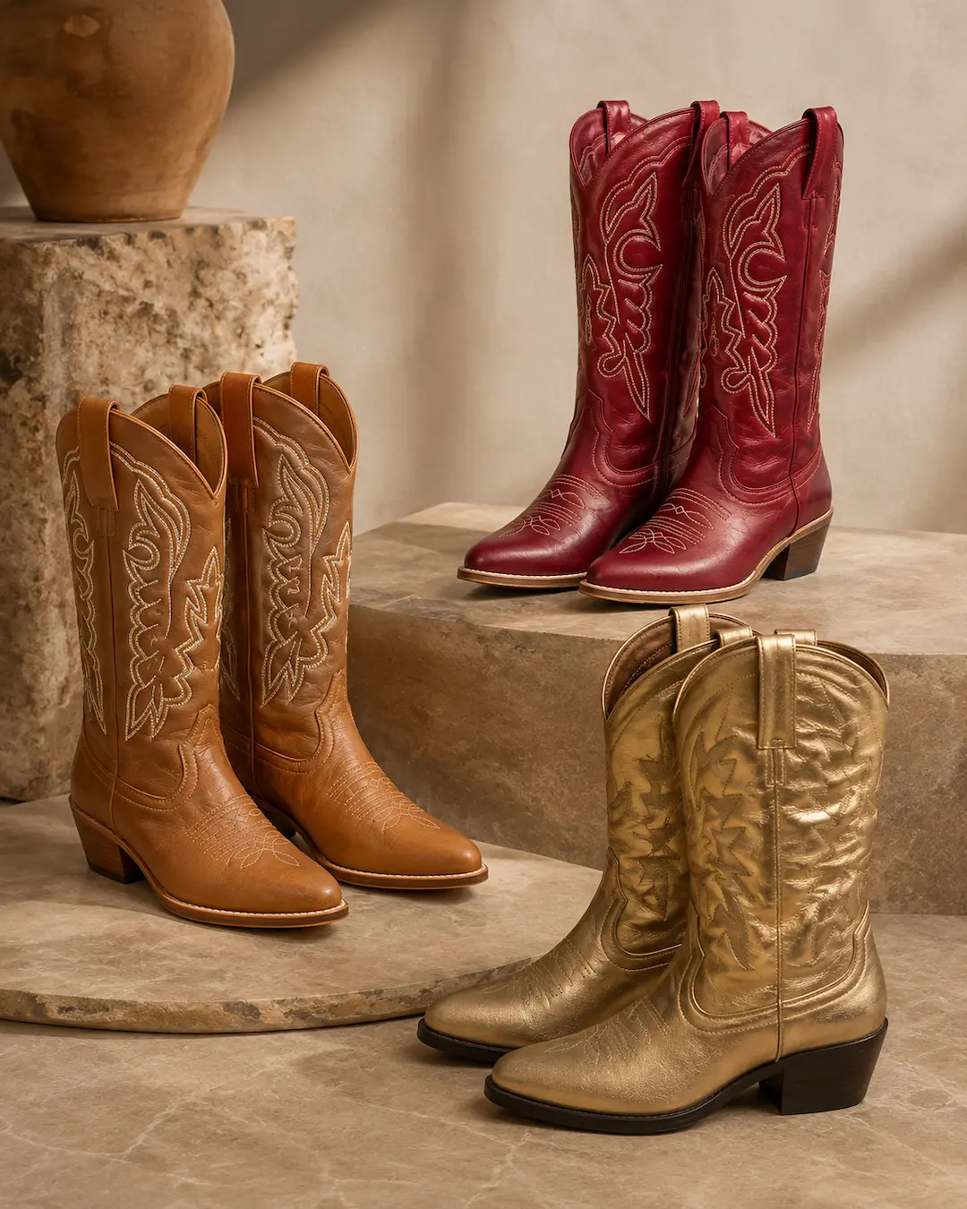 A collection of women's handmade leather cowboy boots